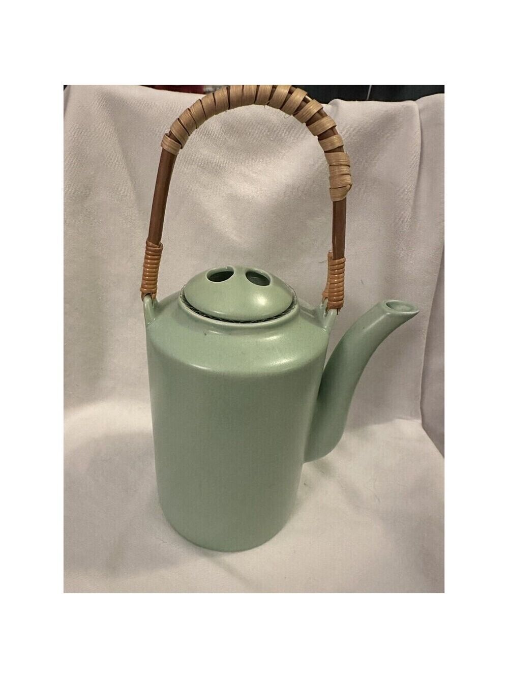 Celadon Jade Teapot Pot For Vietnamese Lotus Tea 12w X 13h Bamboo Handle Pottery
